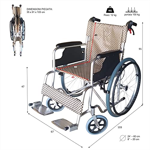 Papilioshop POLIRONESHOP Tosca Cochecito plegable autopropulsado Silla de ruedas Aluminio (Oro)