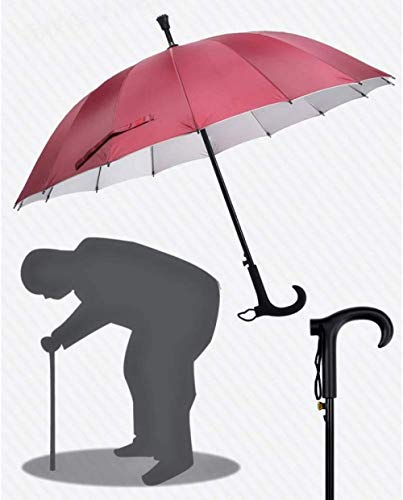 Paraguas De Muleta Ancianos Antideslizante Muleta Viaje Multifuncional Paraguas De Caña Hombres Y Mujeres Regalo Caña Paraguas-rojo Hermoso Paraguas Flexible Duradera Antideslizante A Prueba De Viento