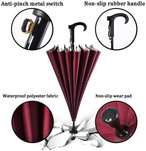 Paraguas De Muleta Ancianos Antideslizante Muleta Viaje Multifuncional Paraguas De Caña Hombres Y Mujeres Regalo Caña Paraguas-rojo Hermoso Paraguas Flexible Duradera Antideslizante A Prueba De Viento