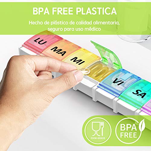 Pastillero Semanal Español 7 Dias - Muy Grande Organizador de Medicamentos 1 toma diaria con 7 Compartimentos