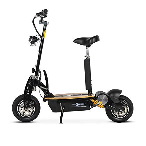 Patinete, Scooter tipo moto Eléctrico dos ruedas, Plegable, Color Negro, Motor 1600W, Velocidad máxima 40km/h, Autonomía 30-40km, Suspensión, Luz LED y Sillin desmontable. Ideal para paseos urbanos.