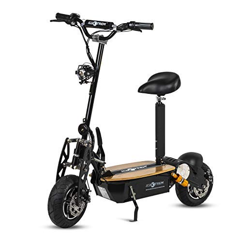 Patinete, Scooter tipo moto Eléctrico dos ruedas, Plegable, Color Negro, Motor 1600W, Velocidad máxima 40km/h, Autonomía 30-40km, Suspensión, Luz LED y Sillin desmontable. Ideal para paseos urbanos.