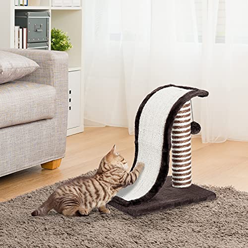 PawHut Árbol Rascador para Gatos Tipo Centro de Juegos con Poste de Sisal Natural y Pelota para Jugar y Arañar 35x30x39cm 2 Colores (Marrón y Crema)