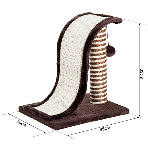 PawHut Árbol Rascador para Gatos Tipo Centro de Juegos con Poste de Sisal Natural y Pelota para Jugar y Arañar 35x30x39cm 2 Colores (Marrón y Crema)