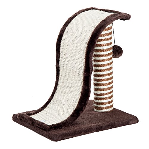 PawHut Árbol Rascador para Gatos Tipo Centro de Juegos con Poste de Sisal Natural y Pelota para Jugar y Arañar 35x30x39cm 2 Colores (Marrón y Crema)