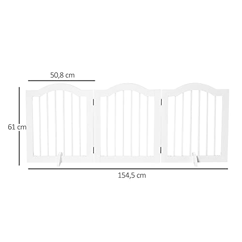 Pawhut Barrera de Seguridad Plegable para Perros Pequeños Rejilla de Protección de 3 Paneles con Patas para Mascotas para Escaleras Pasillos 154,5x29,5x61 cm Blanco