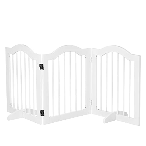 Pawhut Barrera de Seguridad Plegable para Perros Pequeños Rejilla de Protección de 3 Paneles con Patas para Mascotas para Escaleras Pasillos 154,5x29,5x61 cm Blanco