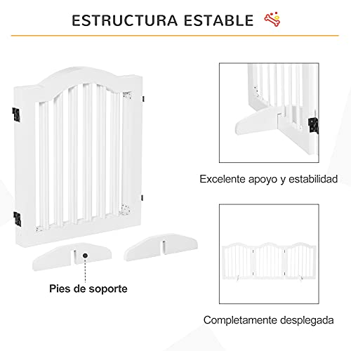 Pawhut Barrera de Seguridad Plegable para Perros Pequeños Rejilla de Protección de 3 Paneles con Patas para Mascotas para Escaleras Pasillos 154,5x29,5x61 cm Blanco