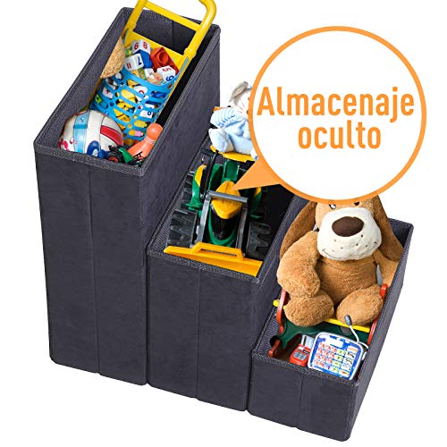 Pawhut Escalera para Perro y Gato Pasos para Mascotas 3 Escalones Plegables con Almacenmiento Desmontable Alto de 50cm