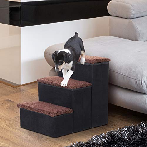 Pawhut Escalera para Perro y Gato Pasos para Mascotas 3 Escalones Plegables con Almacenmiento Desmontable Alto de 50cm