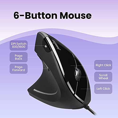 perixx Perimice-513L - Ratón ergonómico con Cable para Zurdos, 6 Botones, prevención del síndrome Rsi
