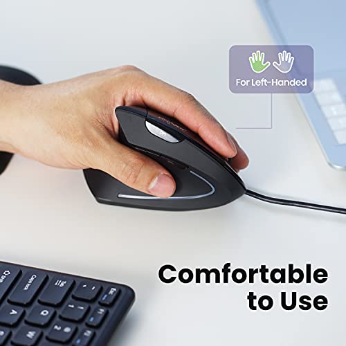 perixx Perimice-513L - Ratón ergonómico con Cable para Zurdos, 6 Botones, prevención del síndrome Rsi