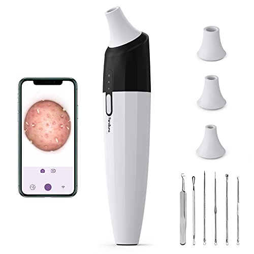 PeroBuno Limpiador de Poros con Camara y 4 Cabezales para Espinillas puntos negros y Acné Kit para la limpieza de puntos negros de la nariz quitar puntos negros