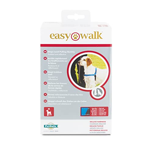 PetSafe - Correa para Perros Easy Walk Deluxe, Reflectante, Resistente, Fácil de Usar, Arnés Antitirones Perros, Arnés de Neopreno para máximo Confort - Azul - M/L