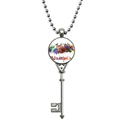 Philadelphia Estados Unidos Ciudad acuarela Colgante Collar Vintage Llavero Plata Joyas