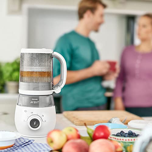 Philips Avent SCF883/01 - Procesador de alimentos para bebé 4 en 1 en color blanco: cocina a vapor, tritura, descongela y calienta en un solo recipiente