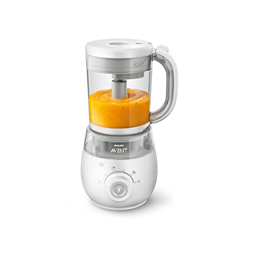Philips Avent SCF883/01 - Procesador de alimentos para bebé 4 en 1 en color blanco: cocina a vapor, tritura, descongela y calienta en un solo recipiente