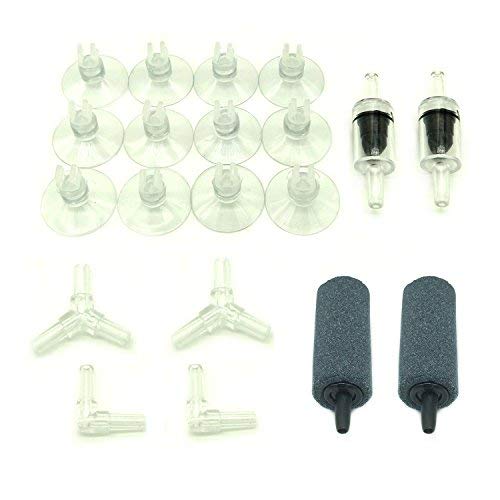 PietyPet 5 m línea de Aire para Peces Tubo para Tubos, 2 Burbujas para aireación, 2 válvulas de retención, 12 Clips de Ventosa, 4 Conectores
