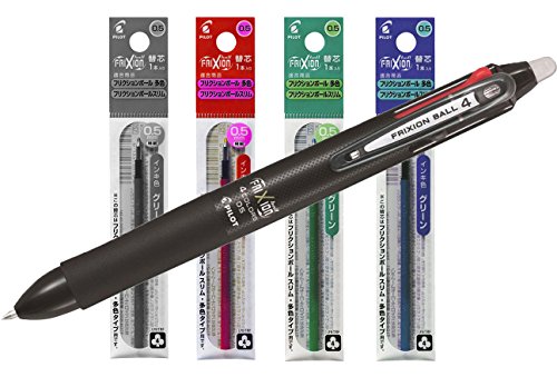 Piloto 2268001 + Mina Four Color Frixion Ball Pen, punta de 0.5mm, Eco-Bundle, Negro