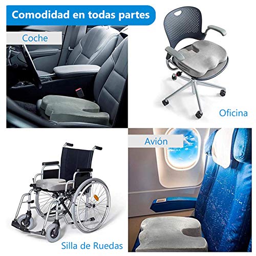 PimPam Factory - Cojín Viscoelástico con Gel Disipador de Calor | Fabricado en España | Incluye 2 Fundas Extraibles | Alivia el Dolor de Hemorroides, Ciática, Coxis, Lumbar, Cervicales y Espalda