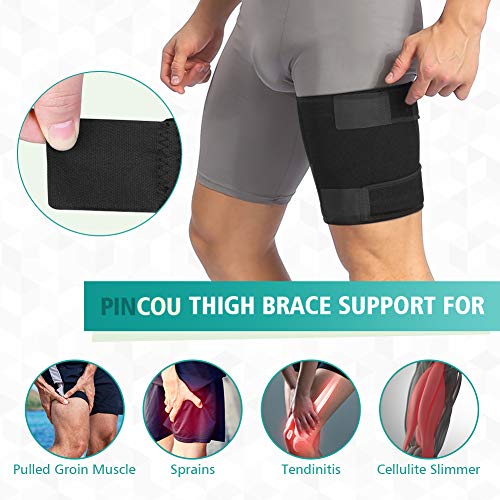 PINCOU Soporte de Muslo para Muslera y Soporte Muslo de Neopreno Alivio del Dolor CuáDruple de Hamstrata, Manga de CompresióN Ajustable para HáMsters, InflamacióN, TendóN, Hombres y Mujeres Negro