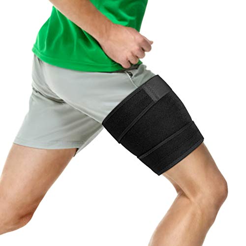 PINCOU Soporte de Muslo para Muslera y Soporte Muslo de Neopreno Alivio del Dolor CuáDruple de Hamstrata, Manga de CompresióN Ajustable para HáMsters, InflamacióN, TendóN, Hombres y Mujeres Negro