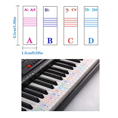 Pinsheng Pegatinas para Teclados 25/49/61/76/88, Pegatinas para Pianos o Teclados con Letras Grandes y Coloridas, Perfectas para Niños y Principiantes que Aprenden Piano (multicolor)