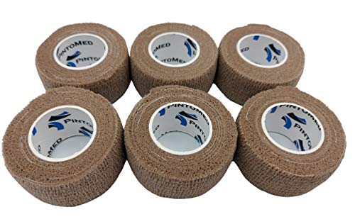 PintoMed Venda Cohesiva - Beige - 6 Rollos 2,5cm x 4,5 m Autoadhesivo Flexible Vendaje, Primeros Auxilios, Lesiones,