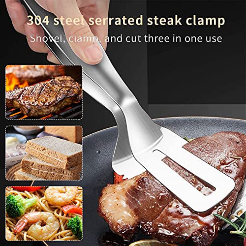 Pinza de cocina multifuncional para alimentos, material de acero inoxidable, que se utiliza para girar y sujetar alimentos, pan, bistec, hamburguesas, pastas, etc.