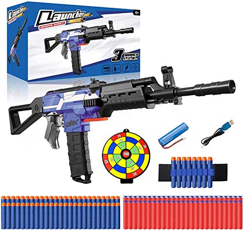 Pistola de Juguete Eléctrica para Nerf Flechas , Pistola Grande Automático con 12 Clip de Dardos, 100 Dardos Espuma, Batería Recargable USB, 3 Modos de Disparo, Regalo para niños, Adolescentes, Adulto