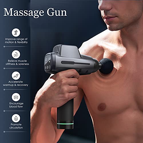 Pistola de masaje de tejido profundo, masajeador de percusión profesional con 20 niveles de velocidad, 8 cabezales de masaje, potente pistola de masaje muscular portátil para atletas