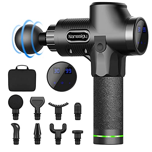 Pistola de Masaje Muscular, Masajeador Eléctrica de Músculos de Tejido Profundo con 30 Velocidades Ajustables,8 Cabezales de Masaje, Pantalla LCD Táctil, Pistola Masaje Ultra Silencioso (Negro)