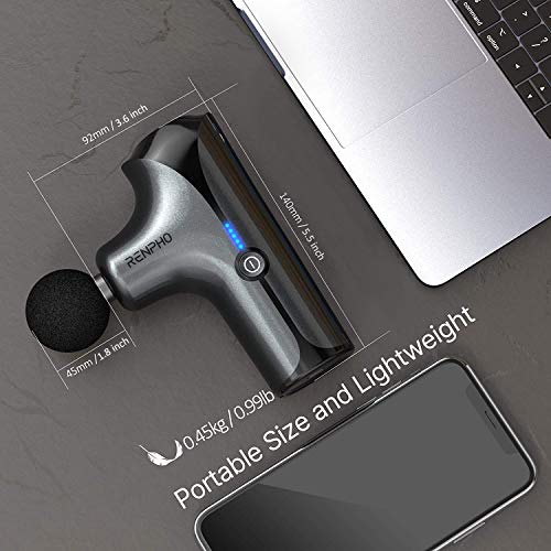 Pistola de Masaje, RENPHO Massage Gun Pistola Masaje Muscular de Tejido Profundo 3200rpm, Mini Masajeador Eléctrico Súper Silencioso con Batería de 2500mAh para Alivio del Dolor Muscular - Negro
