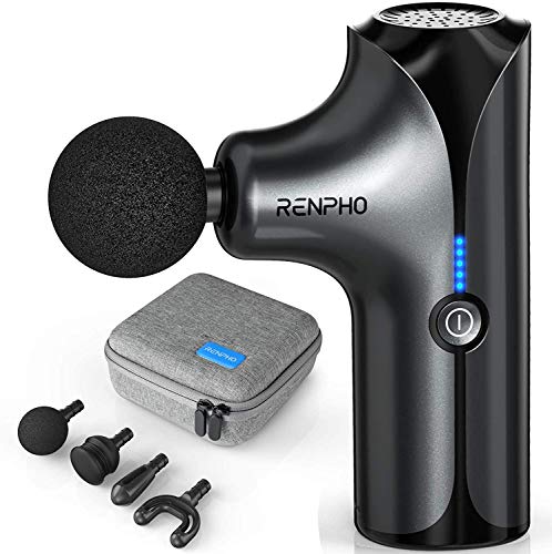 Pistola de Masaje, RENPHO Massage Gun Pistola Masaje Muscular de Tejido Profundo 3200rpm, Mini Masajeador Eléctrico Súper Silencioso con Batería de 2500mAh para Alivio del Dolor Muscular - Negro