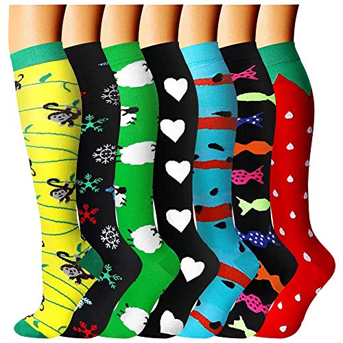 Pnosnesy Calcetines de Compresión, para Mujeres y Hombres, la Mejor Compresión de 15-20 mmHg para Correr, Deportes y Atletismo, Mejora la Circulación y la Recuperación (L/XL, Mix 8)