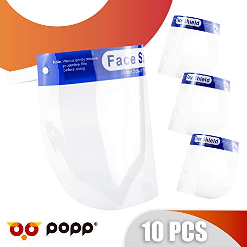 POPP® Pantalla doble Protección Facial Transparente antivaho reutilizables, pack 5PCS 10 PCS 20 PCS 30PCS 50PCS 100 PCS ajustable al rostro completo material PE-188um (Pack 10 PCS)