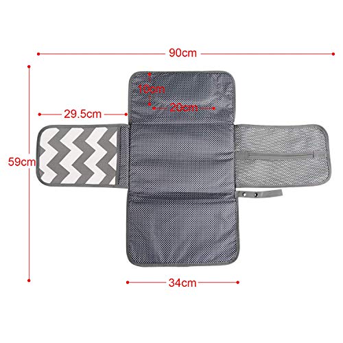 Portátil Cambiador, Bellestyle Cambiador Portátil de Pañales para Bebé, Kit Cambiador de Viaje, Impermeable Cambiador de Viaje Esterilla Lavable de Quita Completamente Acolchado (Olas Gris)