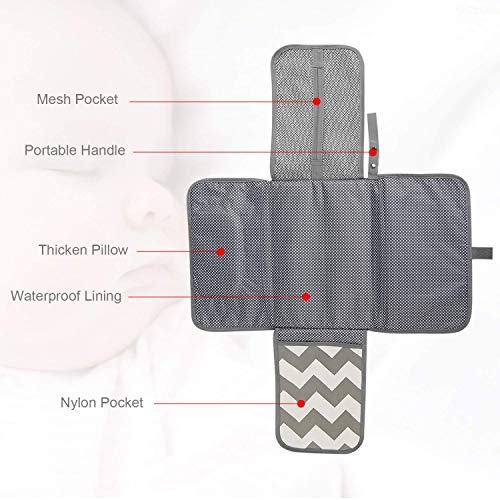 Portátil Cambiador, Bellestyle Cambiador Portátil de Pañales para Bebé, Kit Cambiador de Viaje, Impermeable Cambiador de Viaje Esterilla Lavable de Quita Completamente Acolchado (Olas Gris)
