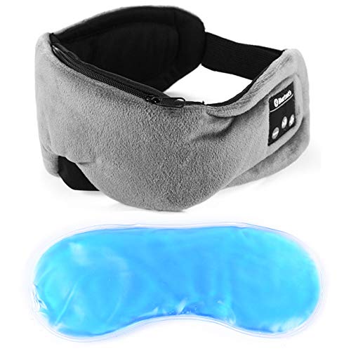 Powcan Antifaz para Dormir, Auriculares Música de Dormir BlueTooth 5.0, máscara para dormir con gel para terapia de fría/caliente, recargable por USB, lavable, manos libres, para hombres y mujeres