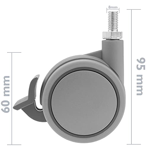 PrimeMatik - Rueda pivotante de Nailon y Polipropileno con Freno 60 mm M8 5 Pack