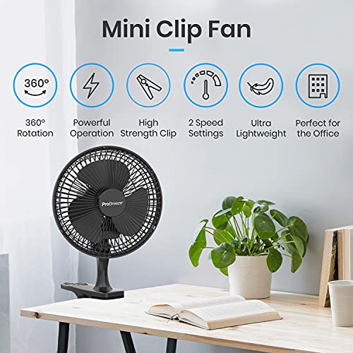 Pro Breeze Mini Ventilador de Sobremesa con Pinza I Pequeño Ventilador Eléctrico con Funcionamiento Ultra silencioso y 2 Configuraciones de Velocidad I 15W para Hogar, Cama, Oficina y Escritorio