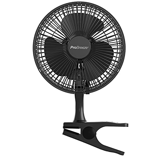 Pro Breeze Mini Ventilador de Sobremesa con Pinza I Pequeño Ventilador Eléctrico con Funcionamiento Ultra silencioso y 2 Configuraciones de Velocidad I 15W para Hogar, Cama, Oficina y Escritorio
