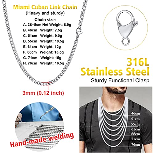 PROSTEEL 3mm 51cm Joyería Europea Metálico Negro Cadena de Eslabones Redondos Planos Cubana Cadena Gruesa Regalo Cumpleaños