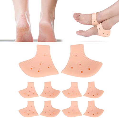 Protector de talón, almohadillas para fascitis plantar, alivio de espolón, curación de talones secos y agrietados, tendinitis de Aquiles, funda protectora de inserción (5 pares)