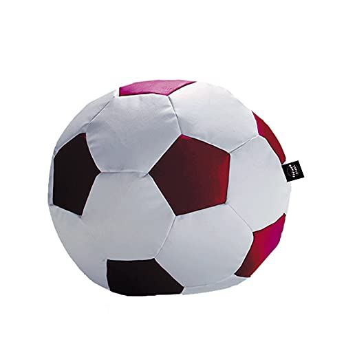 PUFFSMANIACS® PUF Balon DE Futbol- PUF Pelota DE Futbol. Polipiel. Diversion, Juego, Confort, Relax, Perlas DE POLIESTIRENO IGNIFUGA. Garantia INCLUIDA (Blanco/Rojo, Grande)