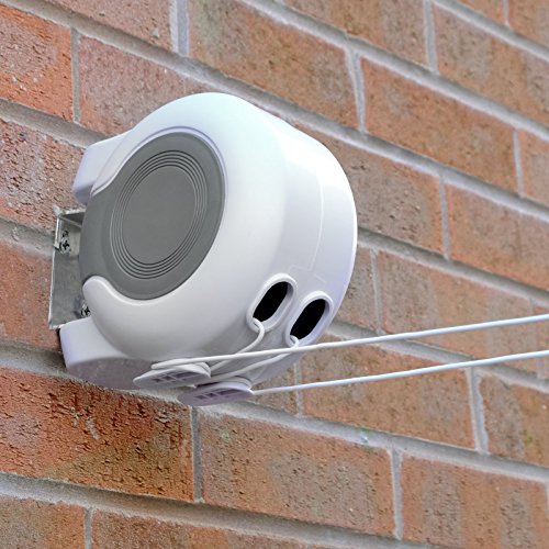Pukkr Línea de lavado retráctil doble 30M | Secador de ropa de servicio pesado de pared | Carrete extensible aireador | 2 x 15m líneas