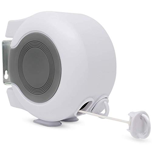 Pukkr Línea de lavado retráctil doble 30M | Secador de ropa de servicio pesado de pared | Carrete extensible aireador | 2 x 15m líneas