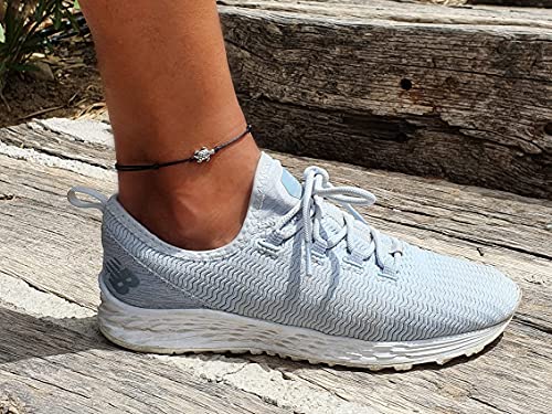 Pulsera Tobillera de España Tamaño Ajustable La Tobillera de Cordón de Nailon con un Pequeño Сorazón o Estrella incluye una Bolsa de Organza Hecho a Mano en España (Negro Plata, Tortuga)