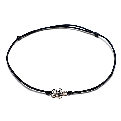 Pulsera Tobillera de España Tamaño Ajustable La Tobillera de Cordón de Nailon con un Pequeño Сorazón o Estrella incluye una Bolsa de Organza Hecho a Mano en España (Negro Plata, Tortuga)