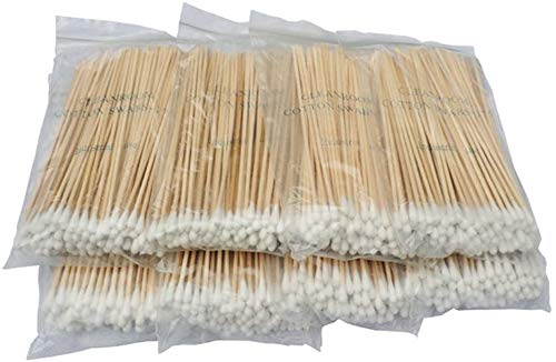 Punta de algodón, (Pack de 4/total 400 pcs) toallitas de largo, gasas de algodón con asas de madera, limpieza single-tipped herramienta cosmética maquillaje bastoncillos de algodón de eliminación